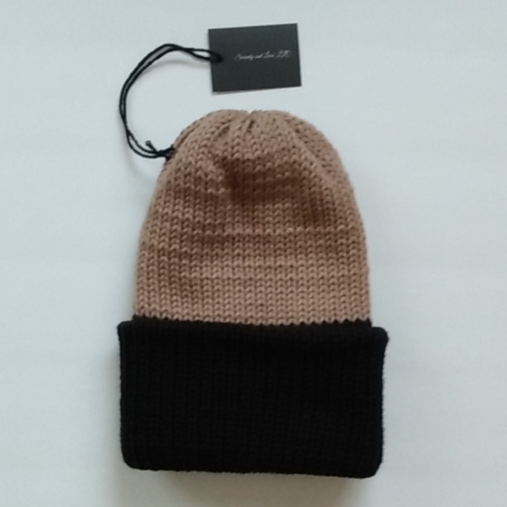 SALE! Serenity and Luxe Barley Tan & Black Knit Beanie Tam